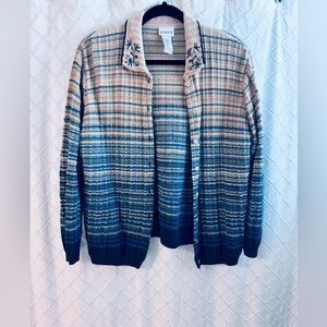 Vintage Koret Women's Blue and Tan Gradient Cardigan